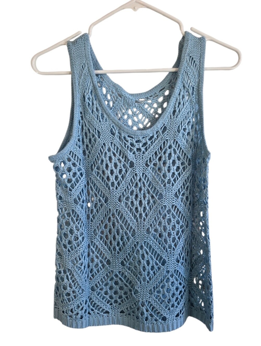 Hollow-Out Knit Sky Blue Scoop Neck Tank Top Sweater Vest Sz M New Without Tags